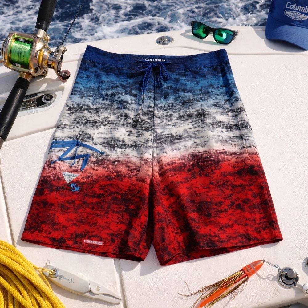 Outdoor Fishing Beach Columbia PFG Men's USA‎ Pixel Camo Board Shorts 36W